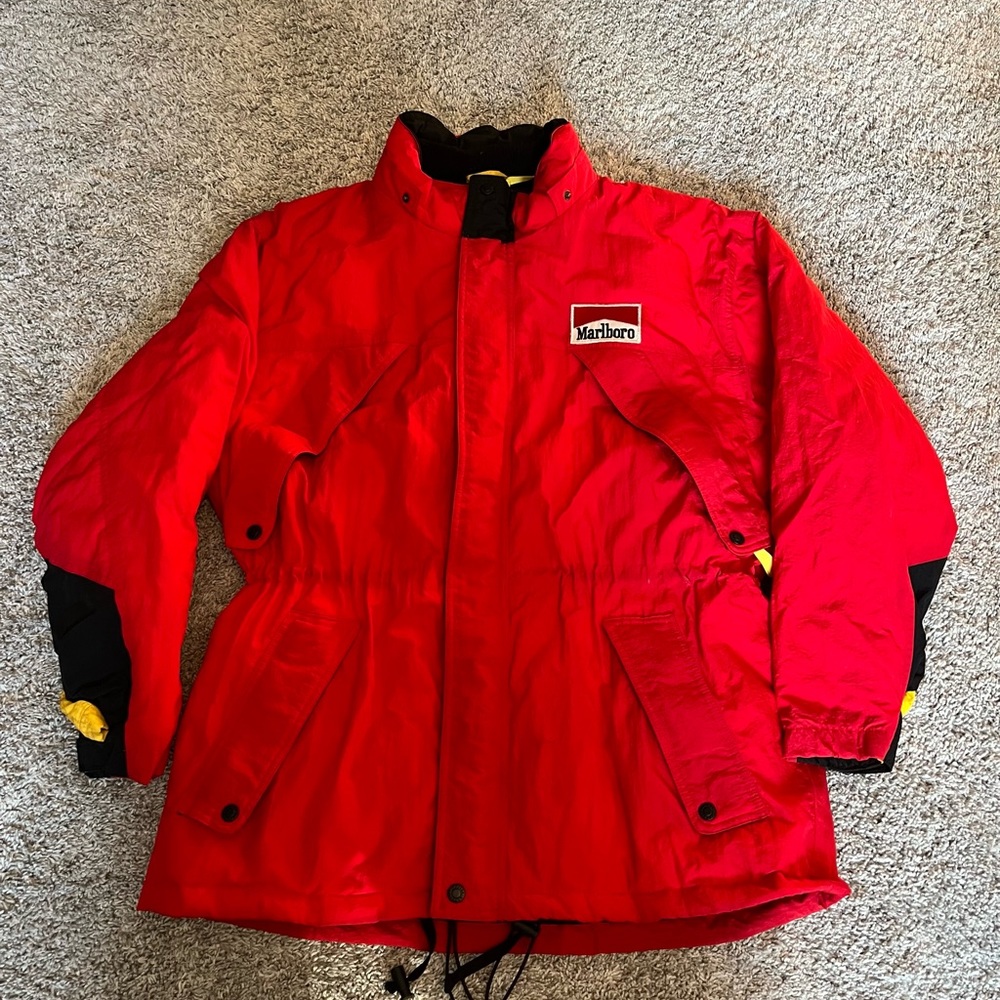 Vintage Marlboro Hooded Jacket Quilted Embroidered Size L VTG